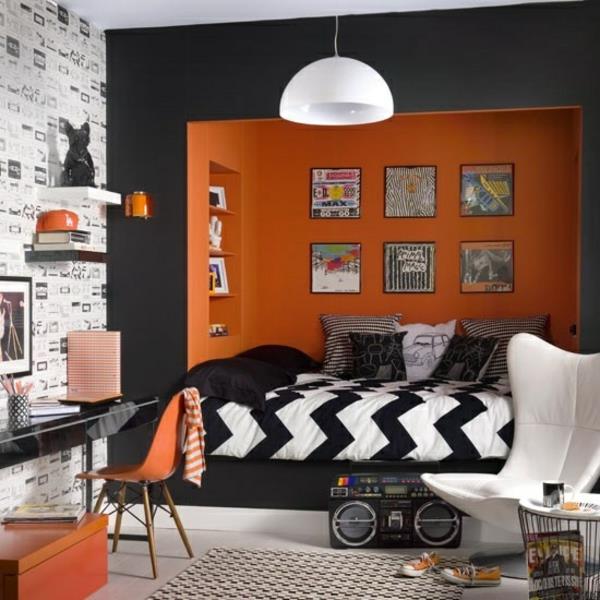 ιδέες σχεδιασμού εφήβων τοίχων τοίχοι σε πορτοκαλί και μαύρο
