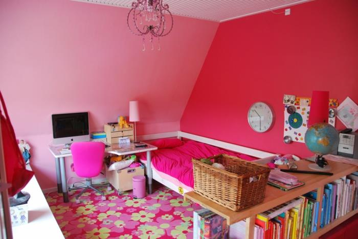 χαλί παιδικό δωμάτιο χρωματιστά λουλούδια ιδέες σχεδιασμού τοίχων κραυγαλέα χρώματα τοίχων κοριτσίστικο δωμάτιο