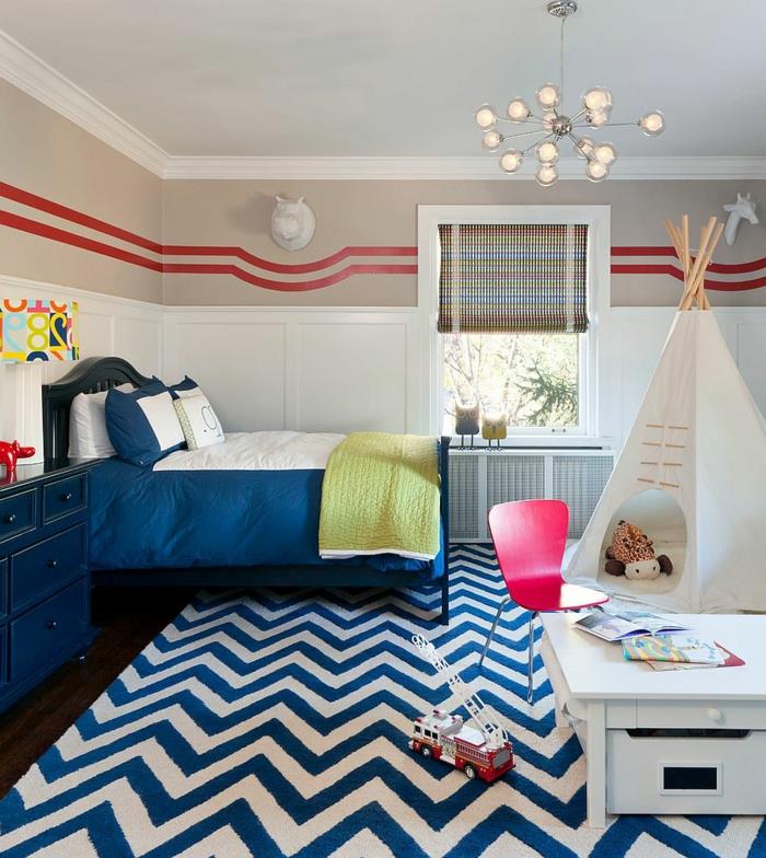 χαλί παιδικό δωμάτιο ζιγκ ζαγκ μοτίβο αγοριών σχεδιασμός δωματίου μπλε