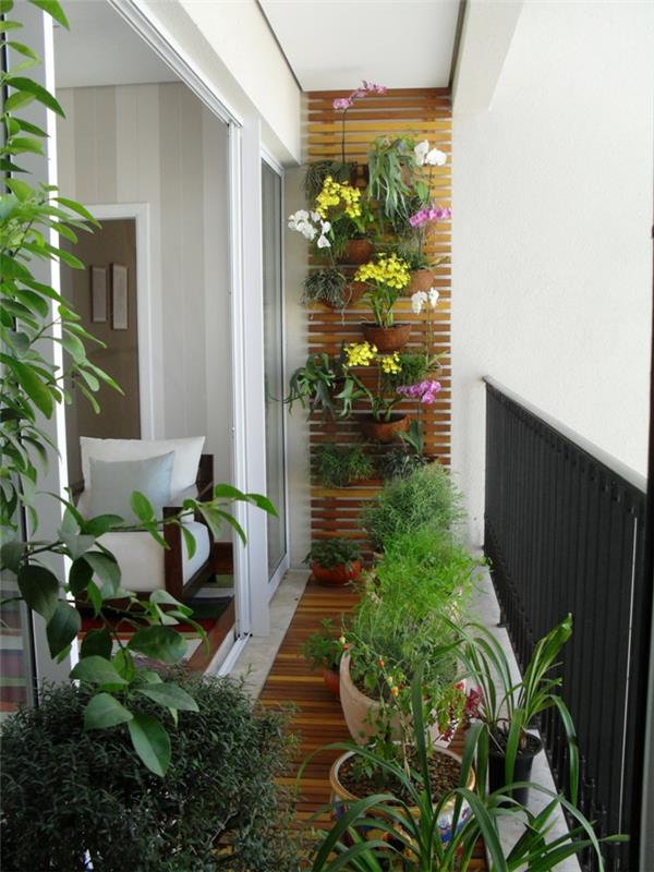 βεράντα σχεδιασμός μπαλκόνι φυτά γλάστρες κάθετες ορχιδέες κήπου