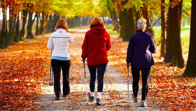 καθημερινή βόλτα τρεις γυναίκες κάνουν κάτι καλό για τον εαυτό τους ενώ περπατούν στο πάρκο