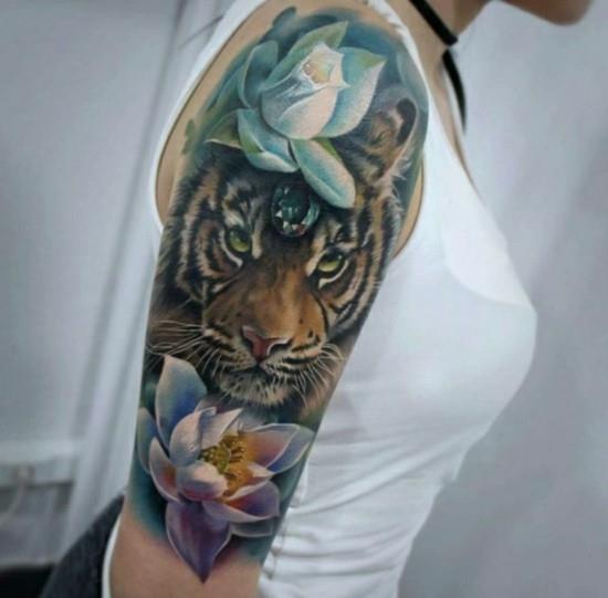 ιδέες τατουάζ μανίκι τίγρης λωτού