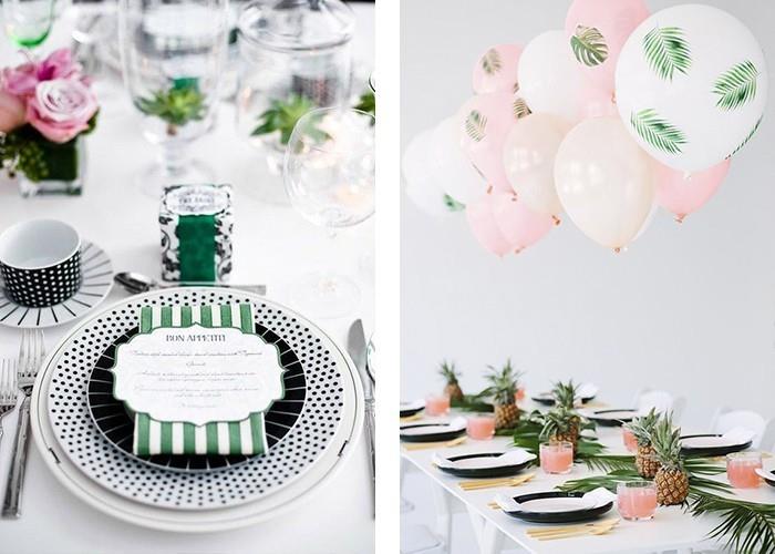 τραπέζι διακοσμεί λευκό τραπεζομάντιλο φρέσκες πράσινες πινελιές