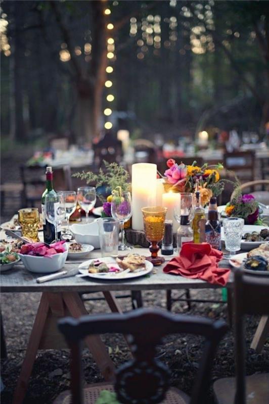 διακοσμητικά τραπέζια κήπος πάρτι κεριά λουλούδια φώτα κήπου