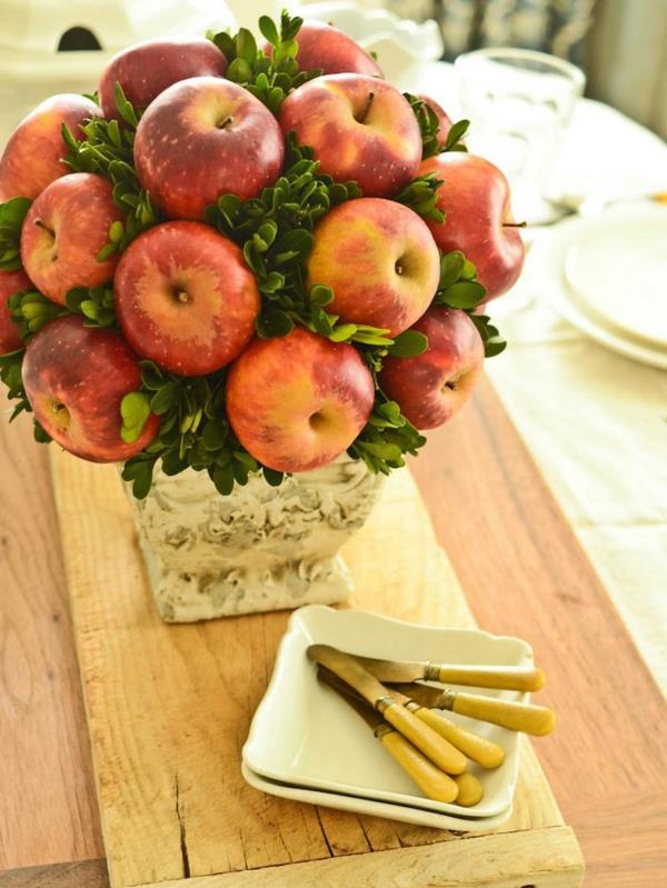 διακοσμητικά τραπεζιού φθινοπωρινά μήλα πυξάρι