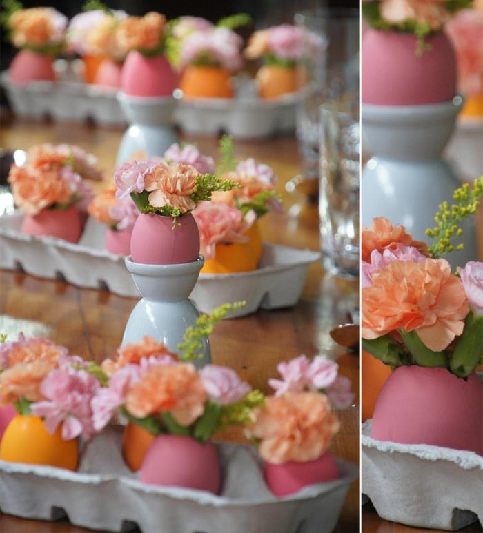 διακοσμηση τραπεζι πασχαλινες πασχαλινες διακοσμηση τραπεζι ιδεες ροζ κελυφη αυγου βάζα ανοιξιάτικα λουλούδια αυγά χαρτοκιβώτια