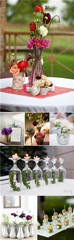 διακόσμηση τραπεζιού γαμήλια διακόσμηση λουλουδιών πρωτότυπα κεριά βάζα