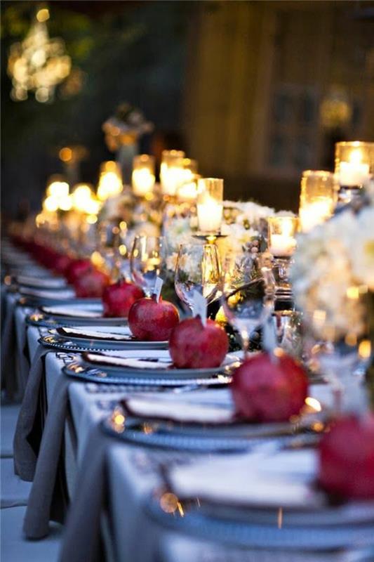 διακοσμητικά τραπέζι γαμήλια ρόδια κρυστάλλινα ποτήρια κεριά
