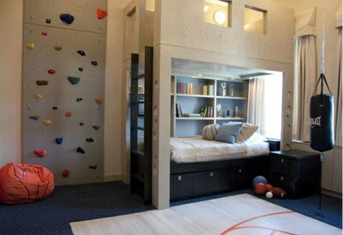 υπέροχες ιδέες επίπλωσης για παιδικό δωμάτιο διώροφο κρεβάτι και τοίχο αναρρίχησης
