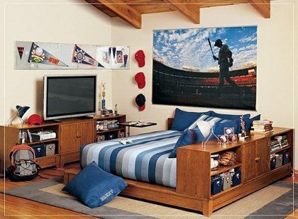 ιδέες νεανικό δωμάτιο αγόρια κρεβάτι τηλεόραση αποθήκη αποθήκη χαλί