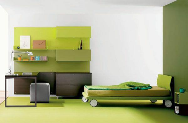 νεανικό δωμάτιο για κορίτσια πράσινο κρεβάτι με τροχούς