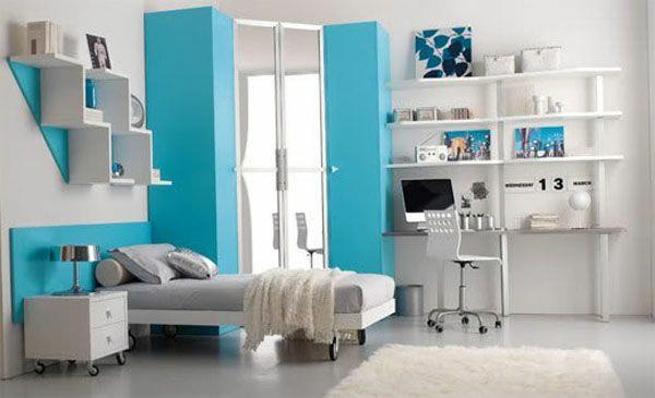 νεανικό δωμάτιο για κορίτσια λευκό και μπλε