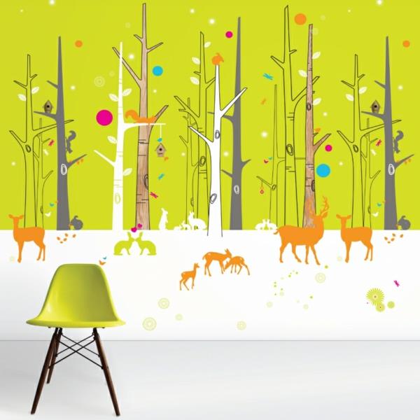 παιδικό δωμάτιο ταπετσαρία ιδέες σχεδιασμού τοίχου δέντρα ζώα