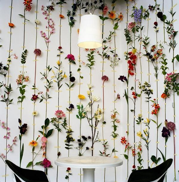 όμορφο σχέδιο τοίχου σπιτικές ιδέες χρώματα τοίχου κρεμαστά λουλούδια