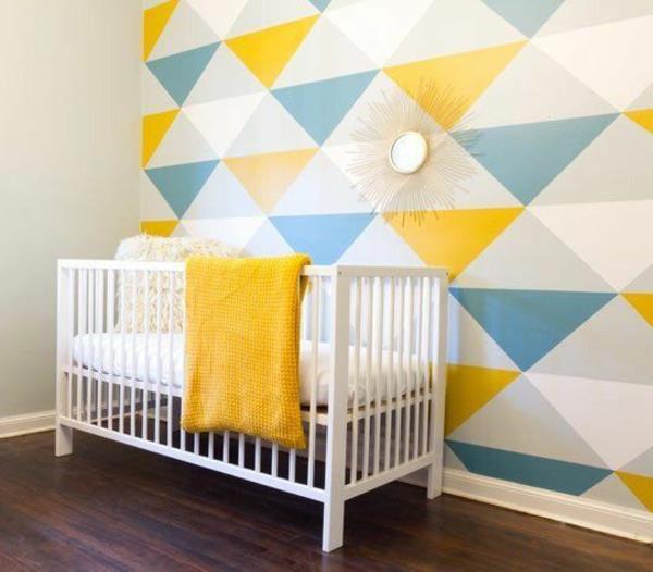 σχεδιασμός τοίχου σπιτικές ιδέες χρώματα τοίχου γεωμετρικό παιδικό δωμάτιο