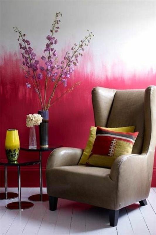 κίτρινο αμπαζούρ σχεδιασμός τοίχου σπιτιού ιδέες χρώματα τοίχου κόκκινη λευκή πολυθρόνα