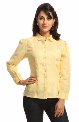 Kadınlar için kabarık kollu sarı gömlek