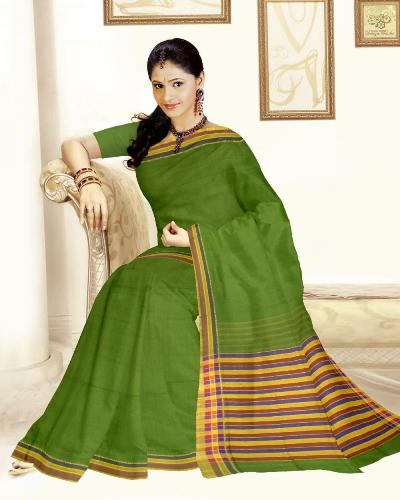 Yeşil Mangalagiri pamuklu sarees kadın