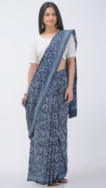 Indigo medvilnės sarees