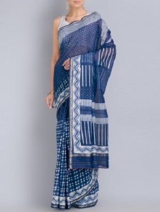 „Chanderi Zari Indigo Saree“