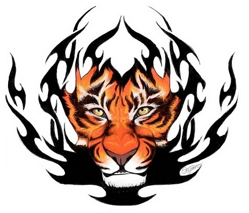 Ugnies tigro genties rankos tatuiruotė