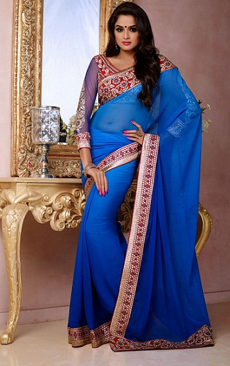 düğünler için mavi şifon sari