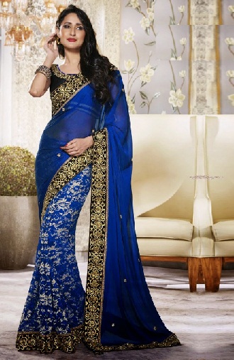 elegantiškas sunkus dizaineris mėlyna saree