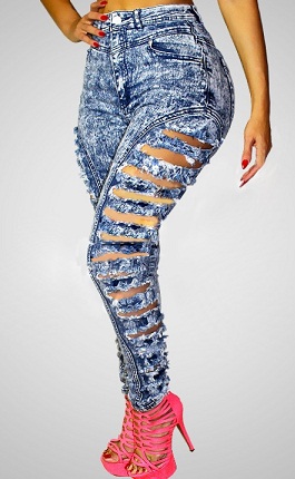 Tasarımcı Yüksek Belli Yan Slice Jeans