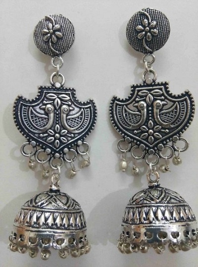 Oksitlenmiş Gümüş Jhumkas