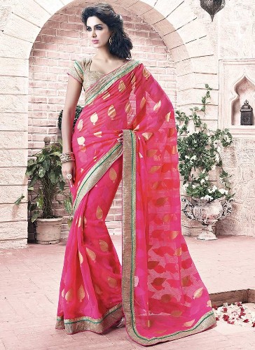 Karmaşık Çalışma ile Pembe Georgette Saree