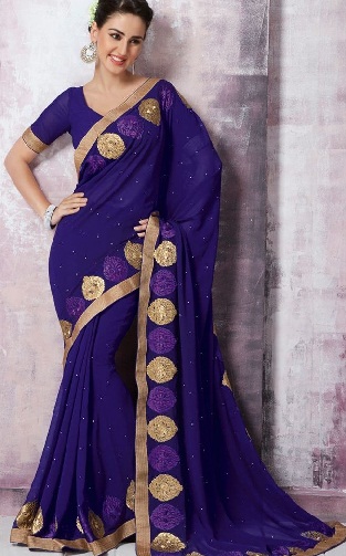 12.Altın kenarlıklı basit menekşe renkli şifon sari
