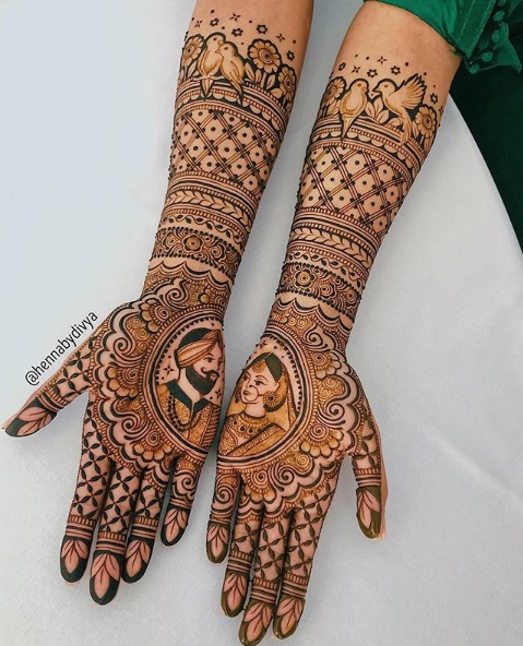 Nuotakos ir jaunikio visos rankos Mehendi dizainas