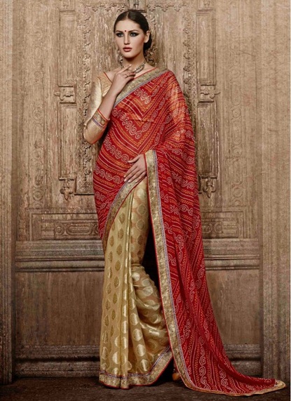 Rajasthani Kırmızı Ve Altın Saree