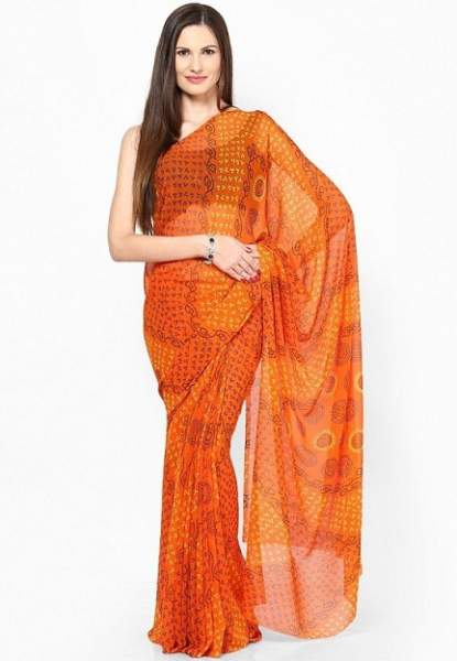 Turuncu Rajasthani Saree
