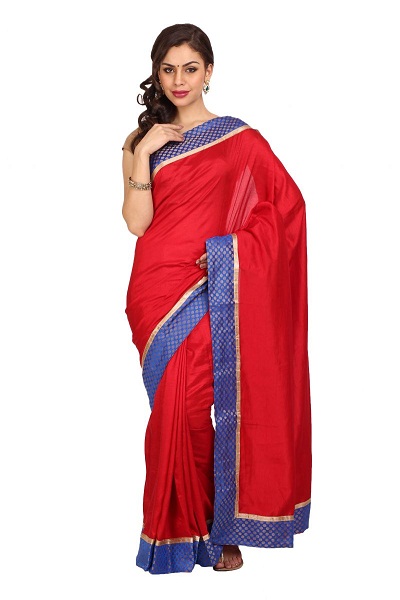 Kırmızı Rajasthani Düz Saree