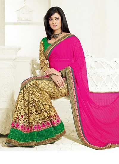 Basit Pembe Rajasthani Saree