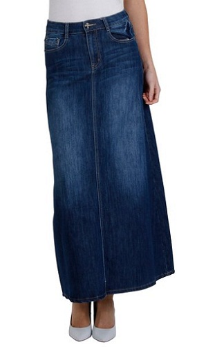 Mėlynas džinsinio vamzdžio stiliaus ilgas sijonas