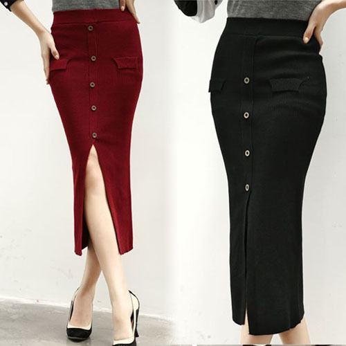 Raudonas ir juodas elastinis pieštuko ilgas sijonas