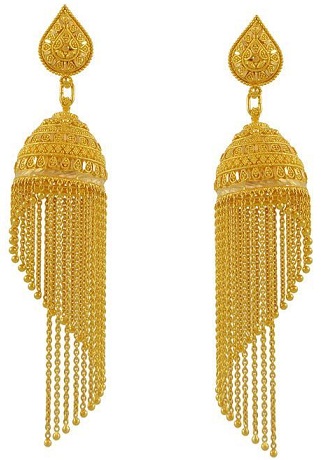 Aukso krintantis „Jhumkas“ dizainas vestuvėms