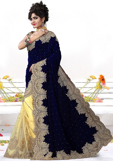 Dviguba spalva Velvet Saree