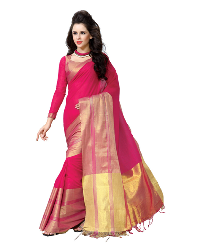 Ucuz Sarees-Pembe Renkli Baskılı Pamuk Saree 3