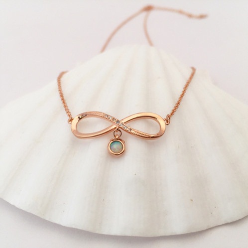 Rose Gold-Beyaz Opal Ribbon Kolye Ucu