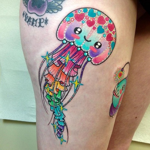 Animacinio stiliaus medūzų tatuiruotės