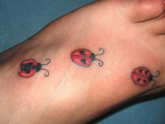 Trys „Ladybug“ tatuiruotės dizainas ant kojos