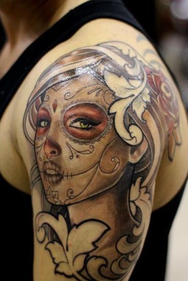 Moterų veido meksikietiškas tatuiruotės dizainas