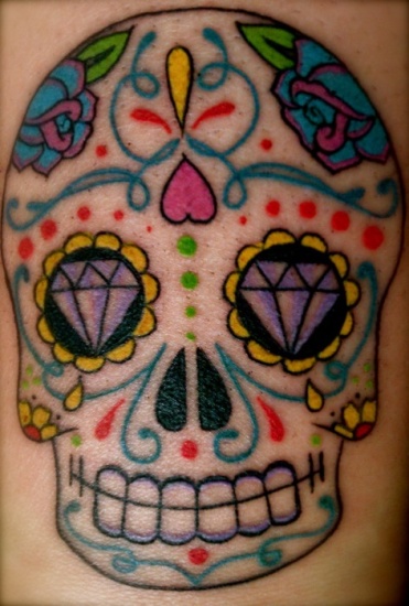 Merginos kaukolės meksikietiškas tatuiruotės dizainas