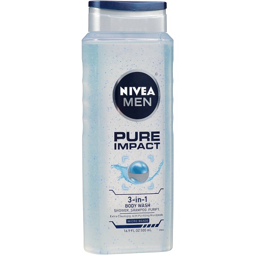 NIVEA MEN Pure Impact 3 viename kūno prausiklis kūnui, veidui ir amp; Plaukai, 16,9 uncijos