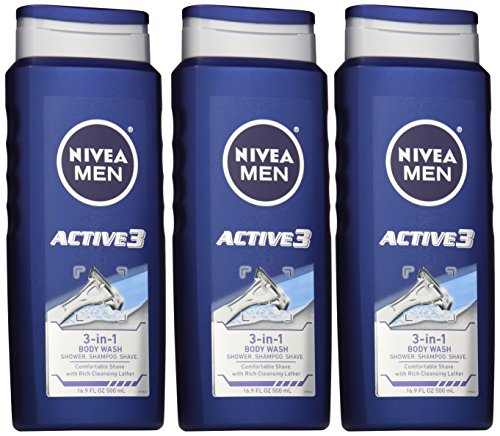 NIVEA MEN Active3 3 viename kūno prausimosi dušo želė, 16,9 uncijos butelis