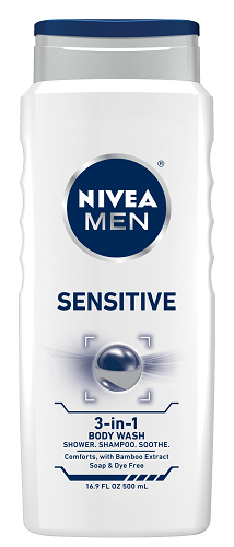 NIVEA MEN Sensitive Vücut, Yüz ve Yüz için 3'ü 1 Arada Vücut Şampuanı Saç, 16.9 oz Şişe