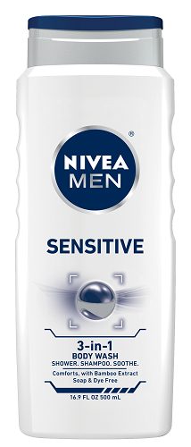 NIVEA MEN Sensitive 3 viename kūno prausiklis kūnui, veidui ir amp; Plaukai, 16,9 uncijos butelis